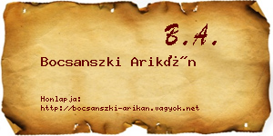 Bocsanszki Arikán névjegykártya